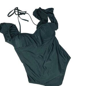 French Connection One Piece Green Ruffle Off Shoulder Swimsuit Size Med NWT  B5